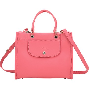LONGCHAMP Cabas S 奔馬翻蓋梅蒂斯羊皮手提/斜背托特包(桃粉)