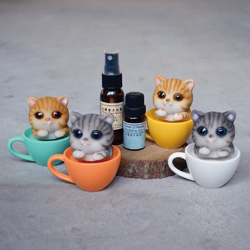 搖頭貓咪杯原木擴香墊+台檜擴香精油(送限量檜木純露)