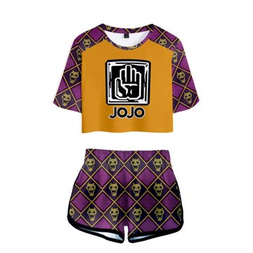 Open navel short sleeve round neck suit 露臍短袖圓領套裝男士