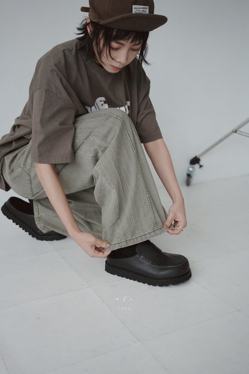 東河側拼小直紋水洗錐形褲 - 2色 M/L - 淡綠