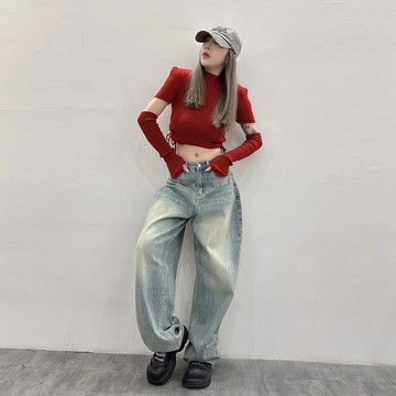 袖套造型針織上衣-紅【KT224642】