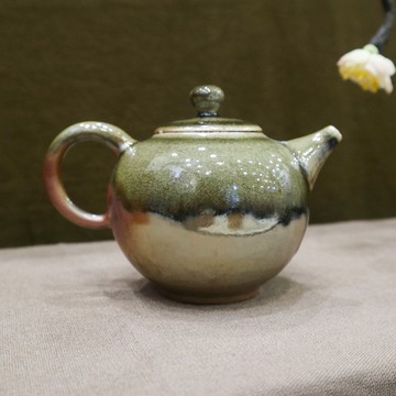 流光竹青 手工柴燒金壺