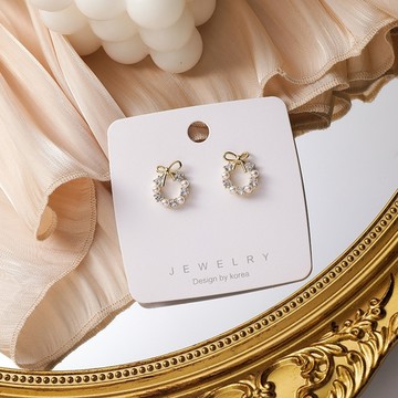 PS MALL珍珠花環925銀針耳釘 蝴蝶結耳環 1入