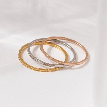 [鈦鋼]MARIGOLD細款壓紋戒指3件組-拼色