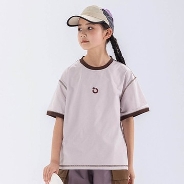 babybody - 原紗防曬吸濕快乾短袖上衣-撞色滾邊-灰紫