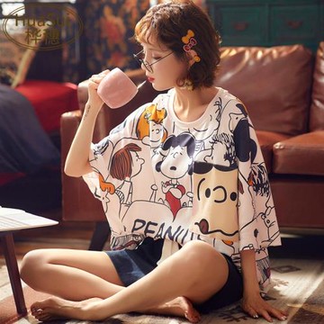 2025新款睡衣女夏季薄款純棉短袖網紅可愛大碼家居服夏天兩件套裝