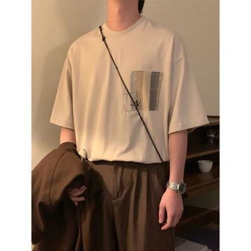 NAGAWL2025夏季新款日系復古貼布繡口袋設計感短袖T恤上衣男女潮