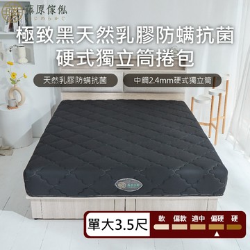 台灣製【藤原傢俬★捲包床】極致黑防螨抗菌乳膠獨立筒捲包床-偏硬