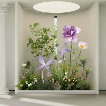 仿真植物 綠植造景 仿真綠植 免運 開立發票 花園風櫥窗花藝綠植組合景大型花朵蝴蝶擺件商場拍照背景假花道具