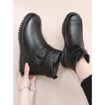 2025新款真皮媽媽棉鞋女冬加絨加厚中老年短靴防滑軟底老人保暖鞋