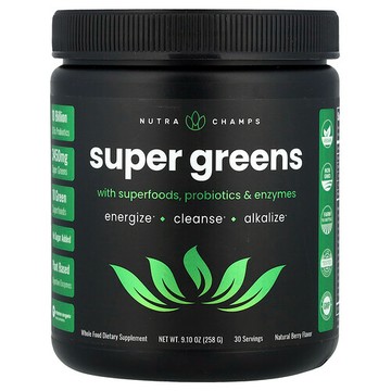 NutraChamps, 含 Superfood、益生菌和酶的 Super Greens，天然漿果味，9.10 盎司（258 克）
