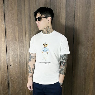 美國百分百【全新真品】Ralph Lauren 短袖 棉質 T恤 男款 RL 小熊 POLO 上衣 白色 DB04
