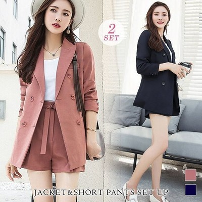 セットアップ レディース スーツ 春 夏 春夏 紺 ジャケット 2点セット 上下セット ショートパンツ アウター ネイビー テラコッタ 代 通販 Lineポイント最大get Lineショッピング