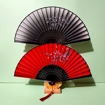 中國古風扇子大紅色黑色蕾絲女士國潮漢服風男士折扇跳舞蹈扇鞠