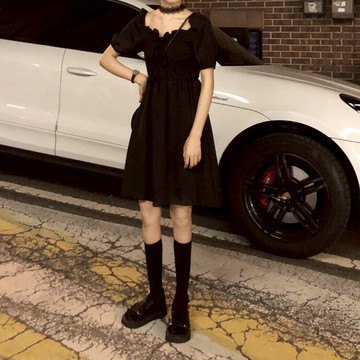 短袖連衣裙女夏裝很仙的法國小眾桔梗裙高腰智熏裙顯瘦中長款裙子1入