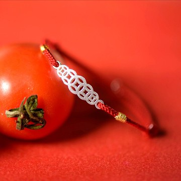 925純銀手鍊朱砂手繩-積吉鏤空錢幣紅繩女飾品73yl45【米蘭精品