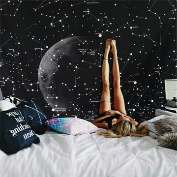 抖音背景布ins掛布北歐網紅裝飾黑色星空月球臥室少女墻布大號