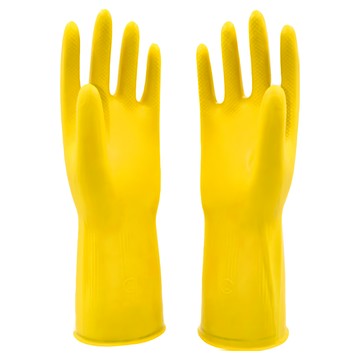 左右之星 牛筋乳膠清潔手套 耐酸鹼彈性 做事不沾水 做家事必備 主婦好幫手  大(13.5 x 30.5cm)  黃色  1組