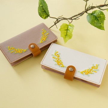 相容於所有型號 智慧型手機殼 筆電型 [刺繡風景含羞草] 也相容於皮革肩帶 智慧型手機肩 A138I