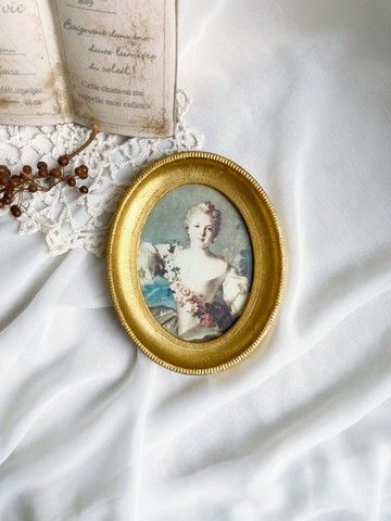 【好日戀物】德國vintage古董木製西洋畫金漆金邊橢圓形相框畫框