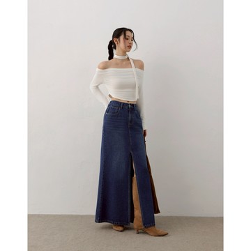 AIR SPACE LADY 前開衩水洗牛仔魚尾長裙(深藍/深灰) 女裝 現貨