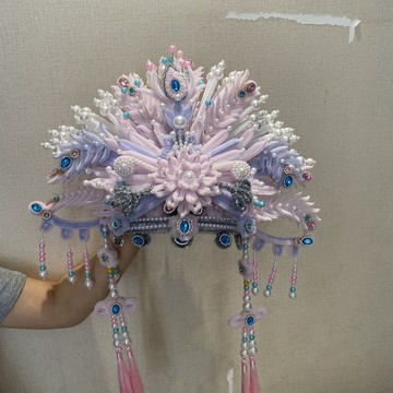 【材料包】粉色鳳凰冠，戲子風格3D扭花棒，DIY裝飾珠子鳳凰冠 ✨ 粉黛鳳冠扭扭棒套裝 立體點翠材料包 鳳冠仿點翠設計