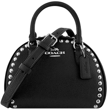 COACH 黑色荔枝紋皮革鉚釘手提/斜背兩用包