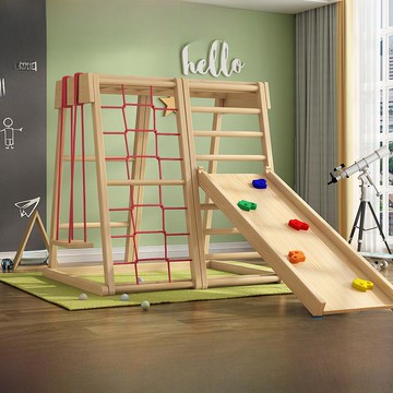 【物美價廉】攀爬架兒童室內實木滑梯嬰兒秋千幼兒綜合訓練幼兒園家庭游樂場