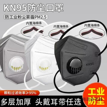 防粉塵工業打磨電焊耳頭戴防護口罩厚款7層呼吸閥活性炭KN95口罩1