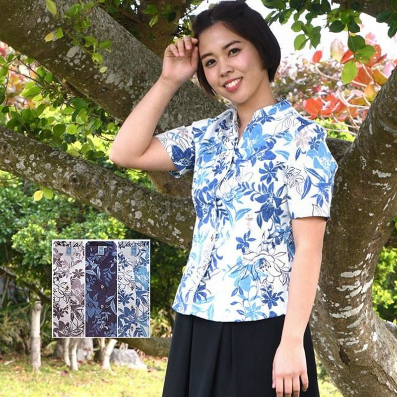 売れ筋商品|||かりゆしウェア レディース 沖縄産アロハシャツ 月下美人柄 スキッパー半袖 結婚式 ギフト プレゼント 贈り物 母の日 女性用 かりゆしウェア レディース 沖縄産アロハシャツ 月下美人柄