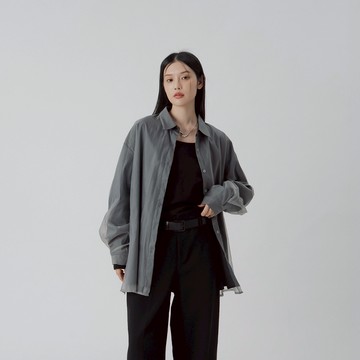 QUEENSHOP_F 女裝 長袖 條紋造型雙層透紗襯衫-黑 現+預 【01025703】