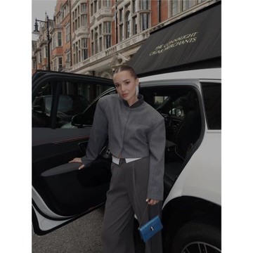 ZHAOLIN 條紋短外套夾克西裝寬松氣質高級感休閑時尚灰色小個子女