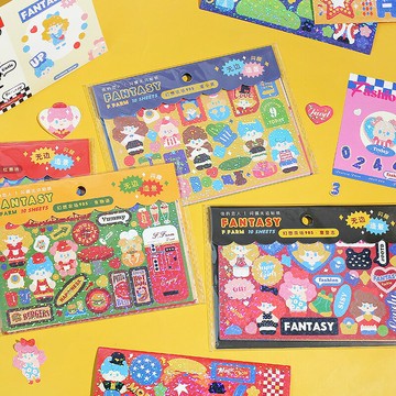 無邊閃膜貼紙幻想農場90s愛豆咕卡可愛手帳日記造景防水手賬貼畫