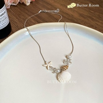Butter Room 🧈 海星貝殼項鍊 （銀） 台灣出貨免運 海邊 渡假風 夏天 珍珠 水晶 夏日 甜美