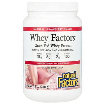 Natural Factors, Whey Factors，草飼乳清蛋白，天然草莓味，12 盎司（340 克）