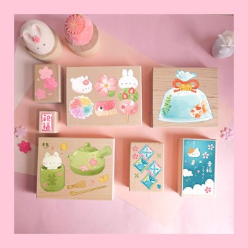 【櫻花和菓子】彩色楓木印章7入 P466