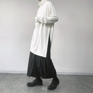 【巴黎精品】現貨+預購 T恤長袖上衣-暗黑系高領側開衩長款男裝2色a1an29