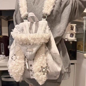 【Darling】高級感可愛毛絨絨兔耳朵帽子雙肩包2025秋冬新款大容量百搭揹包女