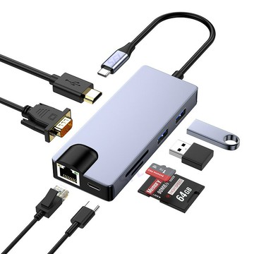 擴展塢 USB-C 多功能筆電擴展底座 HDMI 3.1type-c千兆網卡擴展塢 type-c轉hdmi vga hub TYPE-C八合一