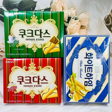 潼漾小舖 韓國 crown 薄燒夾心餅乾 威化餅  奶酪薄燒夾心/咖啡薄燒夾心/榛果奶油威化餅