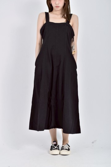 (S) sugar spoon丹寧牛仔質感棉質純棉寬肩帶黑色洋裝