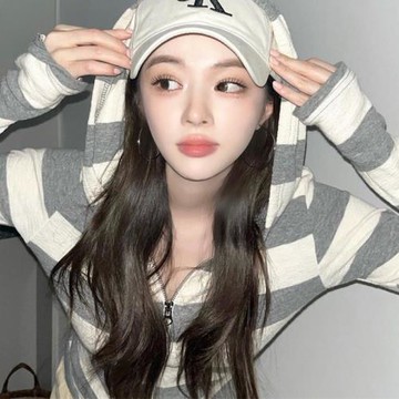 韓國東大門新品四季款ins氛圍感經典條紋連帽拉鏈T恤衛衣外套上衣