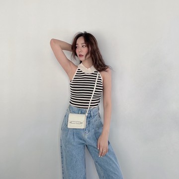 【Aa.chic】削肩條紋顯瘦針織背心*3色.削肩/條紋/繞脖/背心/小可愛/現貨【C277113】