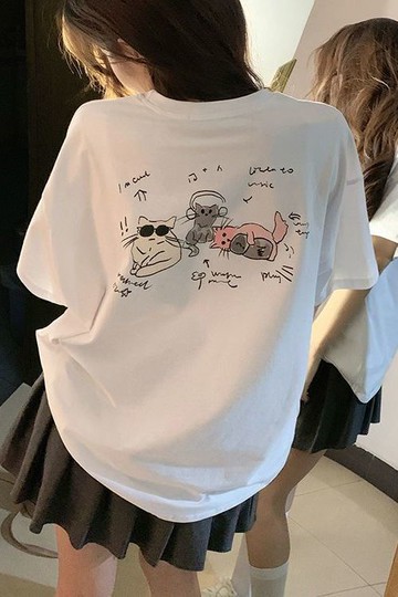墨鏡貓咪100%純棉短袖t卹女可愛外穿夏季小眾oversize寬鬆港味