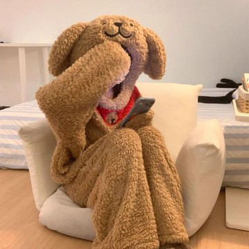 臺灣出貨+免運可愛小狗情侶連體加厚加絨睡衣珊瑚連帽新款家居服睡袍可外居家