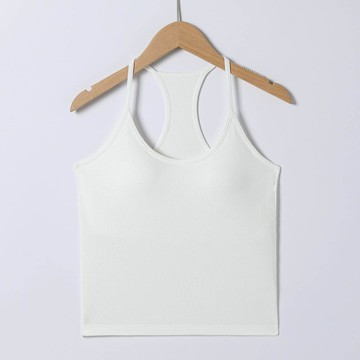 JS - 細肩帶挖背BRA TOP/附罩杯上衣-白色