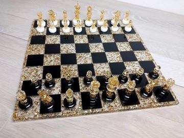 客製化樹脂西洋棋套裝附棋盤 |特大號尺寸 2.75 英吋（7 公分）|環氧樹脂