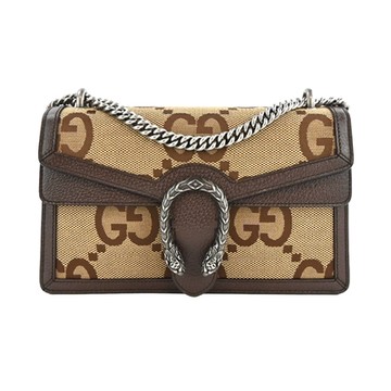 GUCCI Dionysus虎頭扣GGjumbo帆布手提/肩背包(小/烏木色)