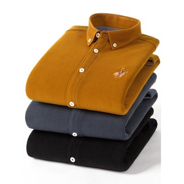 朗蒙冬季新款燈芯絨加絨保暖襯衫男長袖大碼加厚商務休閑磨毛襯衣