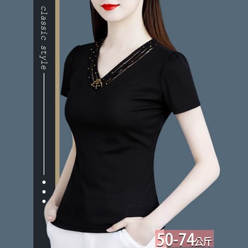 V領串珠鏤空上衣 L-3XL【275880X】【現+預】☆流行前線☆